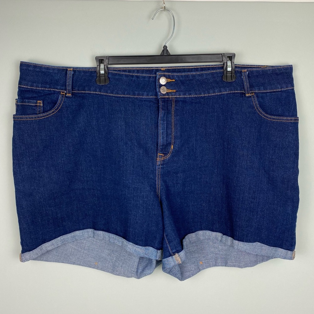 Old Navy Curvy Jean Short 24 W Plus Cuffed Denim Dark Blue 5" Inseam Mid Rise